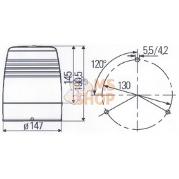 Gyrophare halogène 12/24V boitier jaune avec boulon, Ø 147mm x190.5mm, Junior Plus par Hella | HELLA Gyrophare halogène 12/24V b