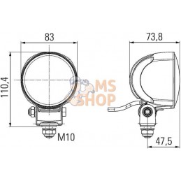 Phare de travail LED, 800 lm, rond, 12/24 V, bleu, à boulonner, 110,4 mm, 4 LED, Hella | HELLA Phare de travail LED, 800 lm, ron