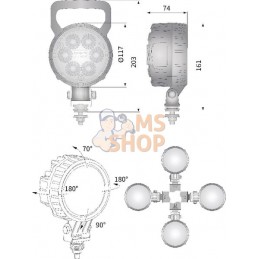 Phare de travail LED rond 29W 2500lm, 10/30V, Ø 117mm faisceau large prise Deutsch 6 LED Kramp | KRAMP Phare de travail LED rond