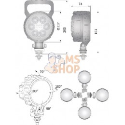 PhaPhare de travail LED rond 24W 1500lm, 10/30V, Ø 117mm longue portée prise Deutsch 6 LED Kramp | KRAMP PhaPhare de travail LED