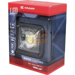 Phare de travail LED carré blanc 25W 2500lm, 105x84x105mm faisceau large et rapproché prise Deutsch 1 LED Kramp | KRAMP Phare de