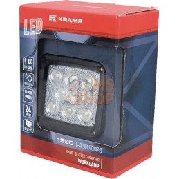 Phare de travail LED carré blanc 24W 1920lm, 10/30V, 105x84x95mm faisceau large prise Deutsch 8 LED Kramp | KRAMP Phare de trava