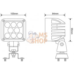 Phare de travail LED carré blanc 24W 1920lm, 10/30V, 105x84x95mm faisceau large prise Deutsch 8 LED Kramp | KRAMP Phare de trava