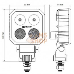 Phare de travail LED 2x set, 9W, 1000lm, carré, 10/30V, bleu, prise Deutsch, 4 LED, Kramp | KRAMP Phare de travail LED 2x set, 9