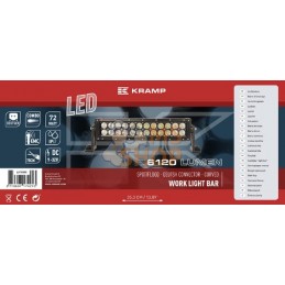 Barre lumineuse de travail LED, 72W, 6120lm, rectangulaire, 12/24V, blanc, 343x57mm prise Deutsch, Combo, 24 LED, Kramp | KRAMP 