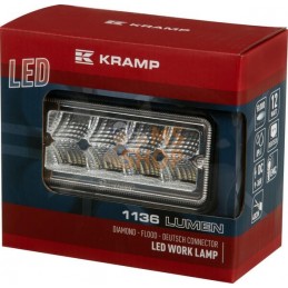 Phare de travail LED rectangulaire LED 12W 1136lm, 9/36V, 69x128mm, 2 prises Deutsch, faisceau large et rapproché, 8 LED, Kramp 