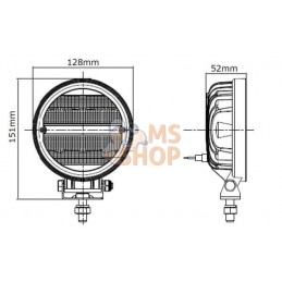 Phare de travail LED rond 24W 2272lm, 9-36V, Ø 128mm faisceau large prise Deutsch 16 LED Kramp | KRAMP Phare de travail LED rond