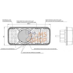 Feu arrière LED rectangulaire droit, 12-24V, 200.5x85x40mm 5 plots, Kramp | KRAMP Feu arrière LED rectangulaire droit, 12-24V, 2