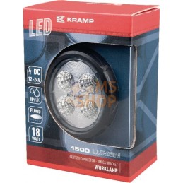 Phare de travail LED rond 18W 1500lm, 10/30V, Ø 117mm faisceau large prise Deutch 6 LED Kramp | KRAMP Phare de travail LED rond 