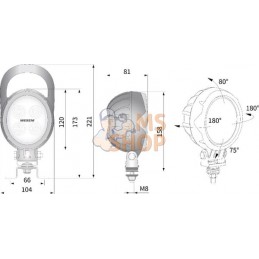 Phare de travail LED rond 18W 1500lm, 10/30V, Ø 117mm faisceau large prise Deutch 6 LED Kramp | KRAMP Phare de travail LED rond 