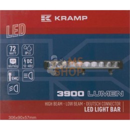 Barre lumineuse LED, 72W, 3900lm, rectangulaire, 12/48V, blanc, 306x90x57mm, prise Deutsch 3 poles, feu de route/feu de croiseme