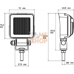 Phare de travail LED carré 8W 720lm, 70x70mm, faisceau large bleu, Kramp | KRAMP Phare de travail LED carré 8W 720lm, 70x70mm, f