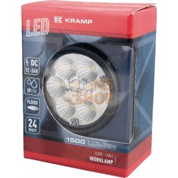 Phare de travail LED rond 24W 1500lm, 10/30V, Ø 117mm, faisceau large, 6 LED Kramp | KRAMP Phare de travail LED rond 24W 1500lm,