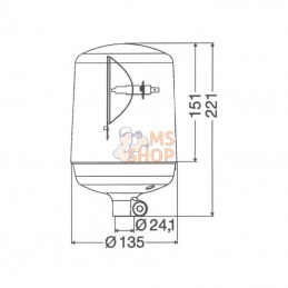 2RL008060111; HELLA; Gyrophare halogène, rond, 24 V, ambre, boîtier : jaune, vissable, Ø 135 mm x 221mm, KL 7000 Hella; pièce de