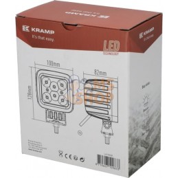 Phare de travail LED carré 42W 3780lm, 10/30V, 100x82x100mm, faisceau large, 6 LED Kramp | KRAMP Phare de travail LED carré 42W 