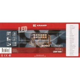 Barre lumineuse LED, 36W, 3060lm, rectangulaire, 12/24V, blanc, 193x57mm, manchon d'extrémité de câble, Combo, 12 LED, Kramp | K