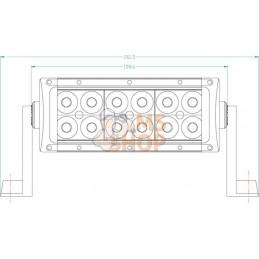 Barre lumineuse LED, 36W, 3060lm, rectangulaire, 12/24V, blanc, 193x57mm, manchon d'extrémité de câble, Combo, 12 LED, Kramp | K