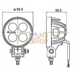 Phare de travail LED rond 12W 800lm 10/30V, Ø 90.5mm, faisceau large, Kramp | KRAMP Phare de travail LED rond 12W 800lm 10/30V, 