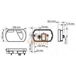 Feu arrière droit multifonction à LED, SMART, 12 V, 236x140x24,3 mm, Baïonnette 6 broches, Kramp | KRAMP Feu arrière droit multi