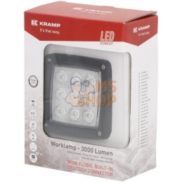 Phare de travail LED, 27 W, 2800 lm, carrée, blanche, 10/30 V, 100x100x81 mm, prise Deutsch, Wide flood, 9 LED Kramp | KRAMP Pha