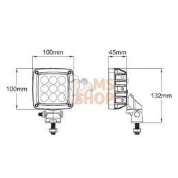 Phare de travail LED, 27 W, 2800 lm, carrée, blanche, 10/30 V, 100x100x81 mm, prise Deutsch, Wide flood, 9 LED Kramp | KRAMP Pha