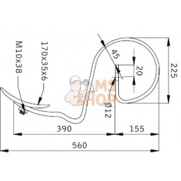 Dent à ressort 32x10x560mm avec pointe adaptable pour Rau et Kverneland | KVERNELAND / RAU Dent à ressort 32x10x560mm avec point