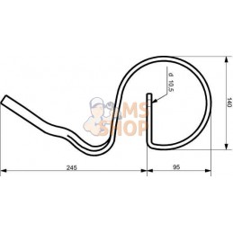 Dent à ressort 25x8x340mm sans pointe adaptable pour Rau et Kverneland | KVERNELAND / RAU Dent à ressort 25x8x340mm sans pointe 