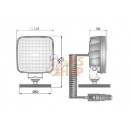 Feu de travail LED avec interrupteur, R23, 22 W, 1600 lm, carré, 12-24 V, 105x105x50 mm, faisceau large, Wesem  | WESEM Feu de t