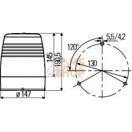 Gyrophare halogène 12V boitier jaune avec boulon, Ø 147mm x190.5mm, Junior Plus par Hella | HELLA Gyrophare halogène 12V boitier