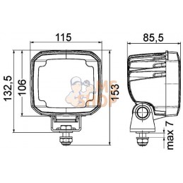 Phare de travail LED, 4000 lm, rectangulaire 12-24 V, blanc, 115 x 85,5 x 132,5 Deutsch plug, 8 LED, Hella | HELLA Phare de trav