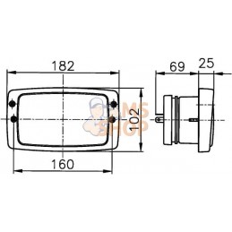 Phare halogène, rectangulaire, 12/24V, transparent, à boulonner, 182x94x102mm, Hella | HELLA Phare halogène, rectangulaire, 12/2