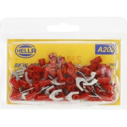 Fiche à fourche, rouge, 0,5-1,5 mm² Ø5,3 mm² Série A, blister, Hella | HELLA Fiche à fourche, rouge, 0,5-1,5 mm² Ø5,3 mm² Série 