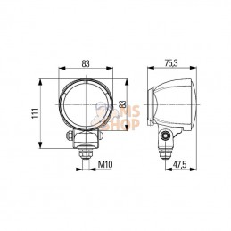 1G0996276187; HELLA; Phare de travail rond module 70 H9; pièce detachée