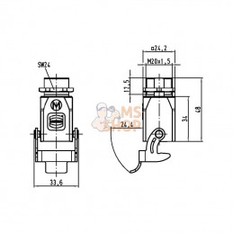 19200031150; HARTING; Embase saillie 3A 1xM20; pièce detachée