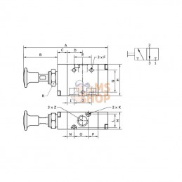 MAB32B18; KRAMP; Vanne 3/2, levier bouton 1/8"; pièce detachée