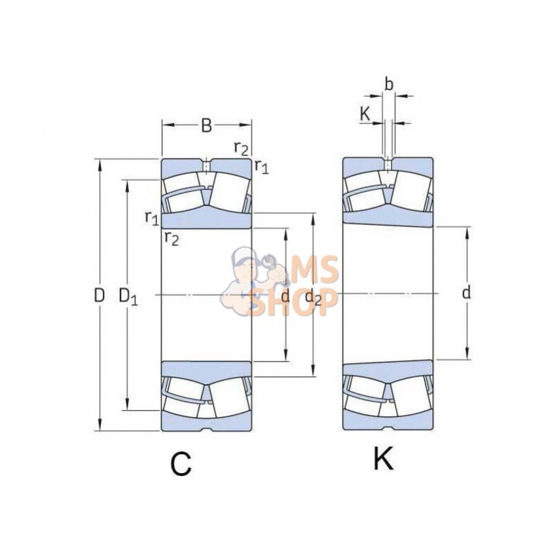 750022313K; SKF; Roulement à rouleaux sphériques 65x140x48 mm, 22313EK SKF; pièce detachée