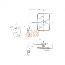 CA6476001; SMAT NORD; Rétroviseur avec bras G. 235x180 EA98 Ø20; pièce detachée