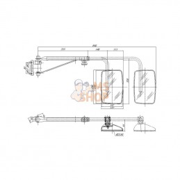 CA6501000; SMAT NORD; Rétroviseur avec bras télescopique D. 244x157 EA85 Ø20; pièce detachée