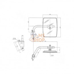 CA6480003; SMAT NORD; Rétroviseur avec bras G. 235x180 EA98 Ø20; pièce detachée