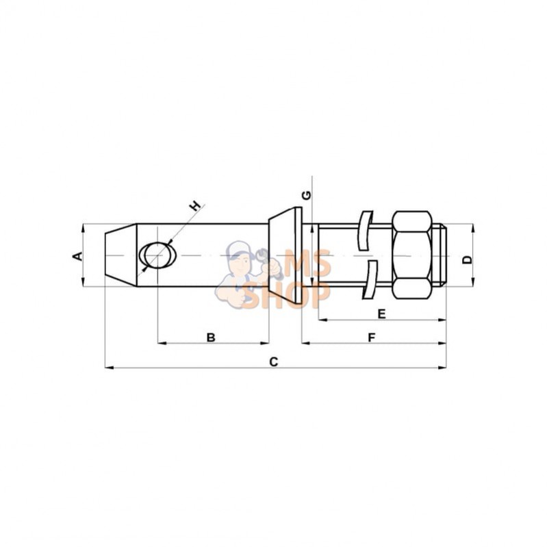 Z422124KR; KRAMP; Axe de bras inférieur 22x140mm filetage: M22x40mm Cat.1 Kramp; pièce detachée