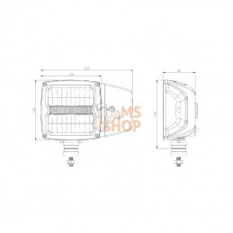 LA80043; KRAMP; Projecteur LED, 38 W, rectangulaire, 12-24 V, 229x150x80 mm, chauffant, feux de route/feux de croisement, flex a