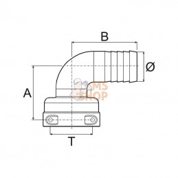 1190538; ARAG; Raccord de tuyau 90° T5F 38 mm; pièce detachée