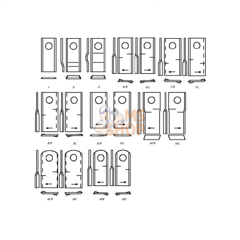 001448251KR; SCHUMACHER; Couteaux de faucheuse gauche 90 x 50 x 4mm alésage Ø 19mm Kramp; pièce detachée