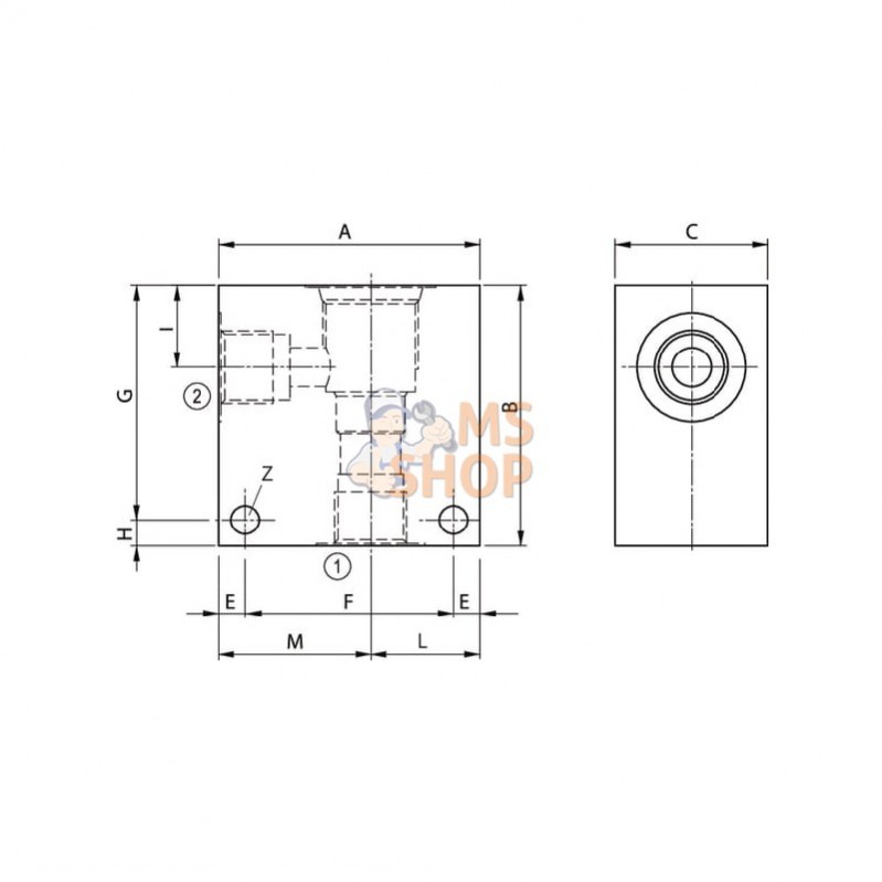 23101G06A1; FLUIDPRESS; Corps aluminium 10/2 - 3/8"; pièce detachée