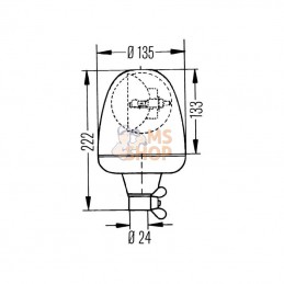 2RL006846011; HELLA; Gyrophare halogène, rond 24 V, ambre, monté sur mât, Ø 135 mm x 222 mm, Hella Rotaflex; pièce detachée