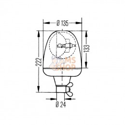 2RL006846011; HELLA; Gyrophare halogène, rond 24 V, ambre, monté sur mât, Ø 135 mm x 222 mm, Hella Rotaflex; pièce detachée