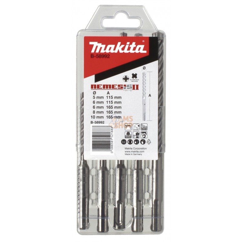 B-58992,COFFRET DE FORETS SDS-PLUS 4T NEMESIS II (5 PCS) | MAKITA