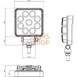 Phare de travail LED carré 15W 1710lm, 10/30V, 100x40x100mm faisceau large 9 LED gopart | GOPART Phare de travail LED carré 15W 