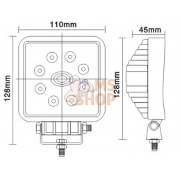 Phare de travail LED carré 24W 1920lm, 10/30V, 110x45x110mm faisceau large 8 LED Kramp | GOPART Phare de travail LED carré 24W 1