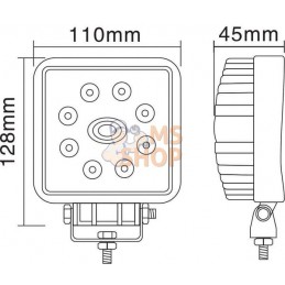 Phare de travail LED carré 24W 1920lm, 10/30V, 110x45x110mm longue portée 8 LED gopart | GOPART Phare de travail LED carré 24W 1